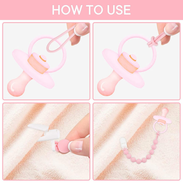 Silicone Pacifier Clip Holder for Girl, 4 Pack, Pink