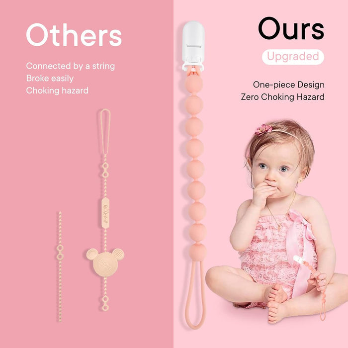 Silicone Pacifier Clip Holder for Girl, 4 Pack, Pink