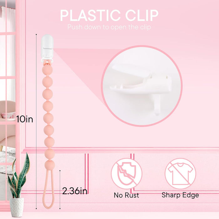Silicone Pacifier Clip Holder for Girl, 4 Pack, Pink