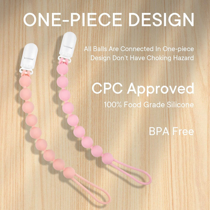 Silicone Pacifier Clip Holder for Girl, 4 Pack, Pink