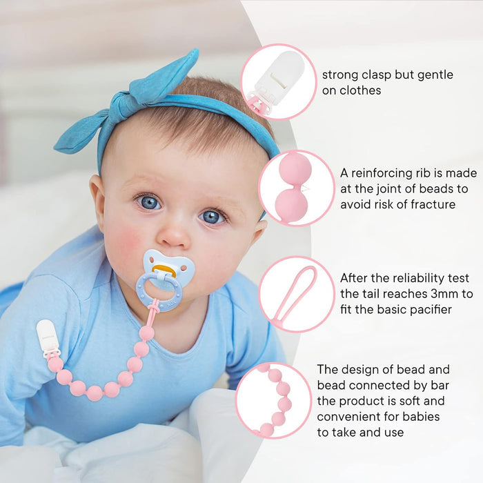 Silicone Pacifier Clip Holder for Girl, 4 Pack, Pink
