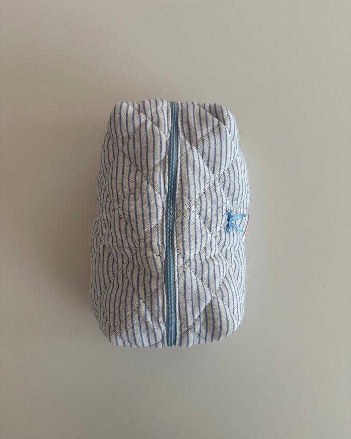 Striped blue makeup bag