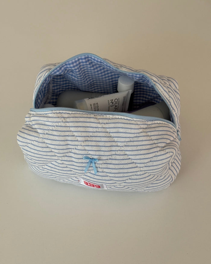 Striped blue makeup bag