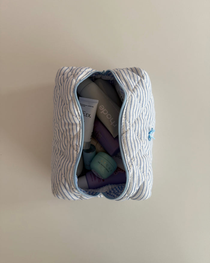Striped blue makeup bag