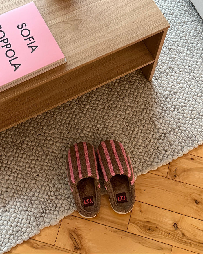 Striped Slippers – Mocha Pink
