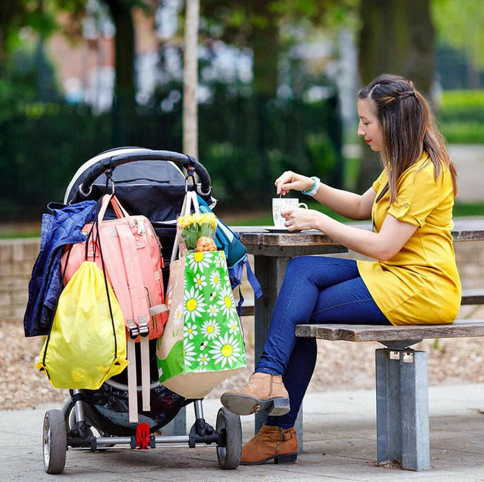 Stroller Hooks by Baby Uma - Strap, Clip or Hang a Diaper Bag to Your Pram or Buggy - Black, 2 Pack.