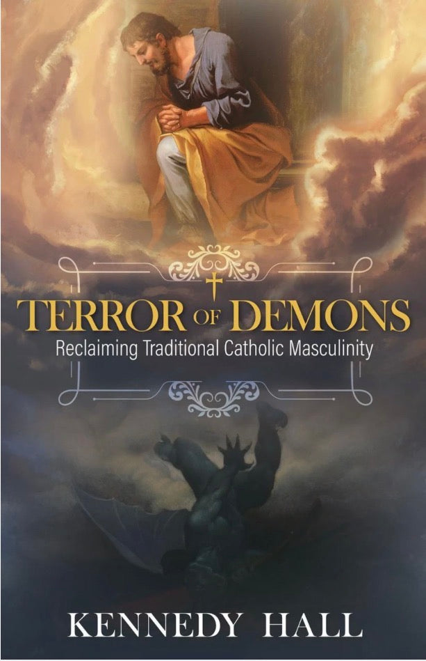 Book cover of 'Terror of Demons' by Kennedy Hall with a religious illustration.