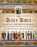 Cover of 'The Holy Bible Adapted for Young Readers' with illustrated characters and text.