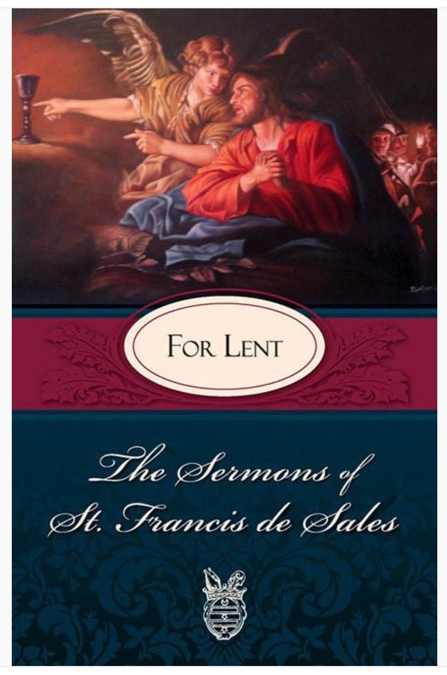 Book cover of 'The Sermons of St. Francis de Sales' with an angel and a person, titled 'For Lent'.