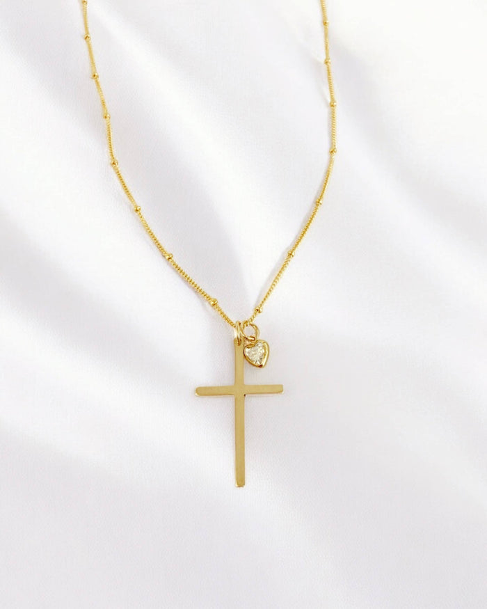 Theresa Charm Religious Cross Necklace Gold Filled