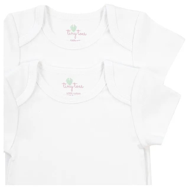 Tiny Toes - 100% Cotton Pack of 2 Short Sleeve Bodysuit - White (0-3m)