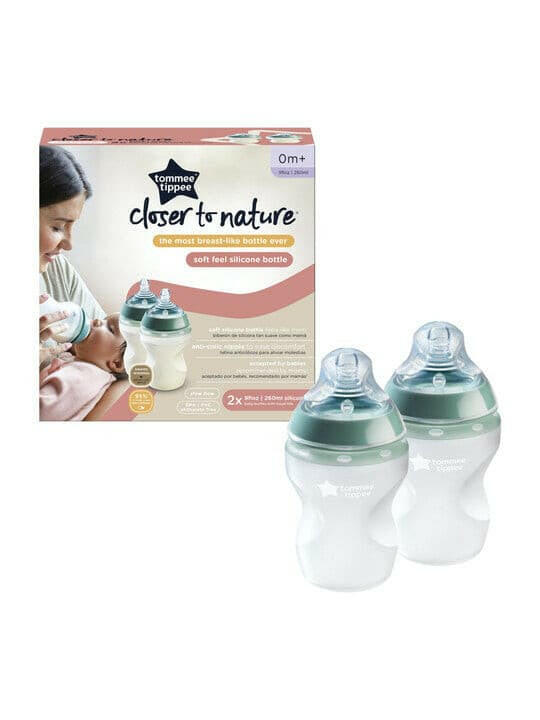Tommee Tippee Closer to Nature Soft Feel Silicone Baby Bottles 260ml, Pack of 2.