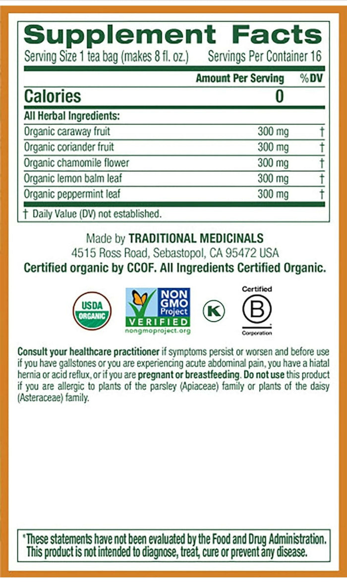 Traditional Medicinals Organic Gas Relief Chamomile Mint Herbal Tea, Relieves Gas & Bloating