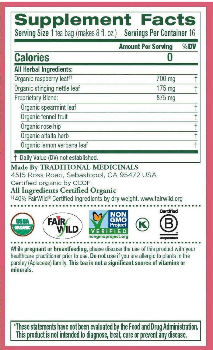 Organic Pregnancy Herbal Tea Raspberry by Traditional Medicinals.