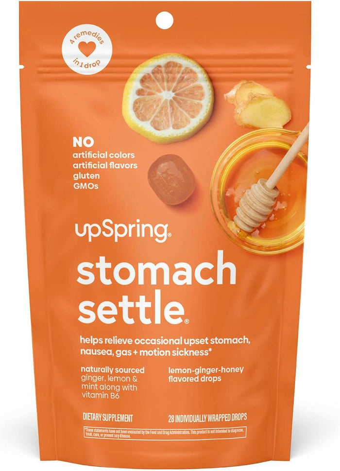 Upspring Stomach Settle Nausea Relief Drops, Lemon-Ginger-Honey Flavor, 28 Drops