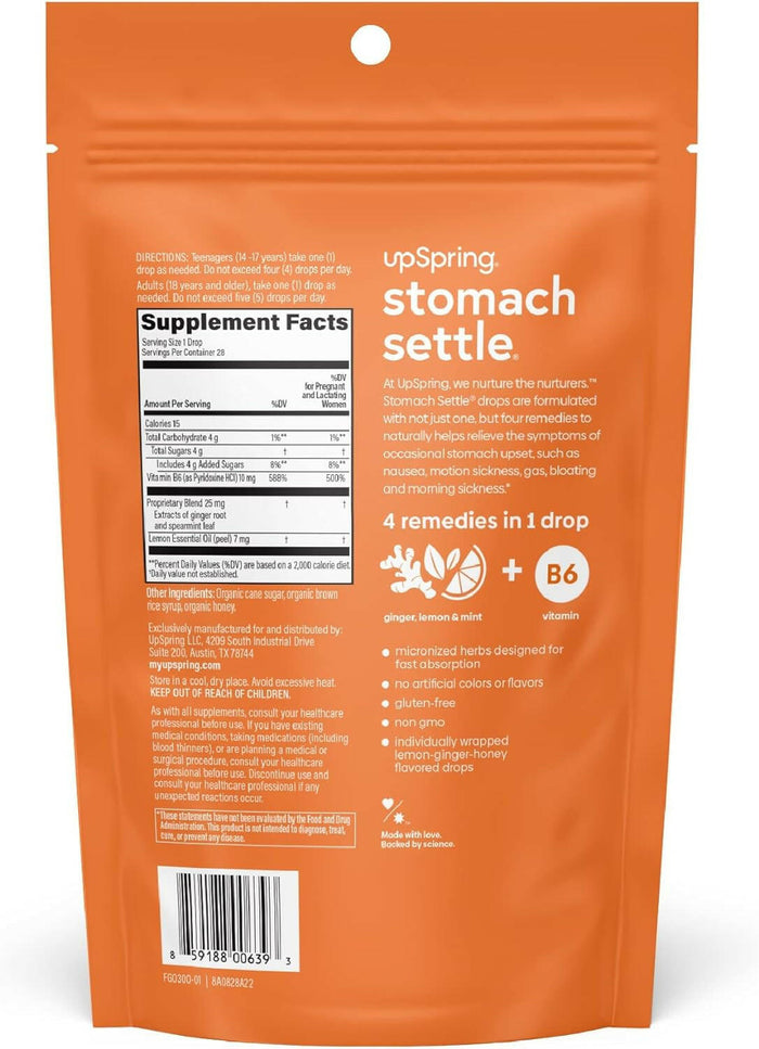 Upspring Stomach Settle Nausea Relief Drops, Lemon-Ginger-Honey Flavor, 28 Drops