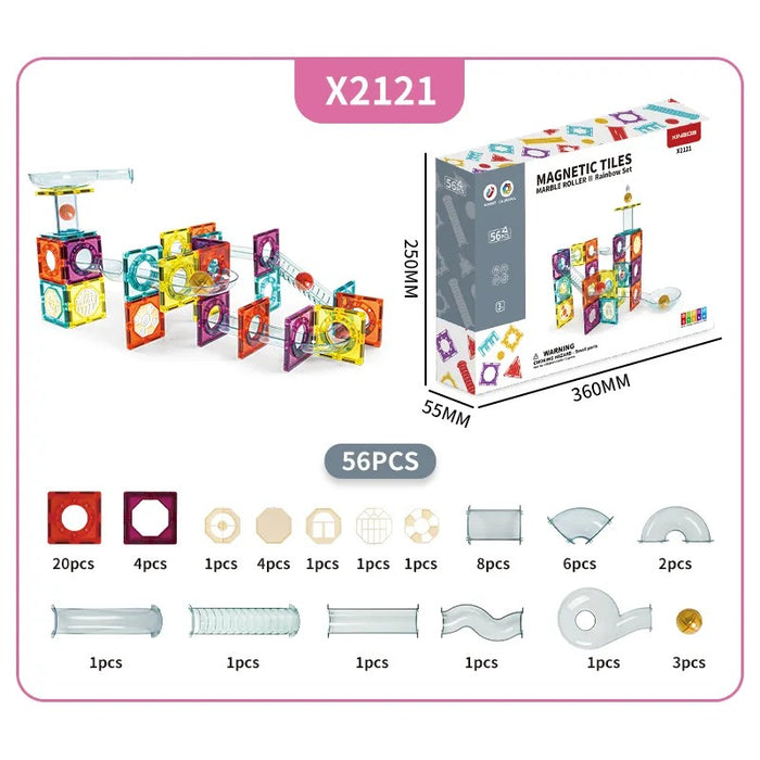 Xinbida Magnetic Tiles Marble Roller II Rainbow Set (56 Pcs)