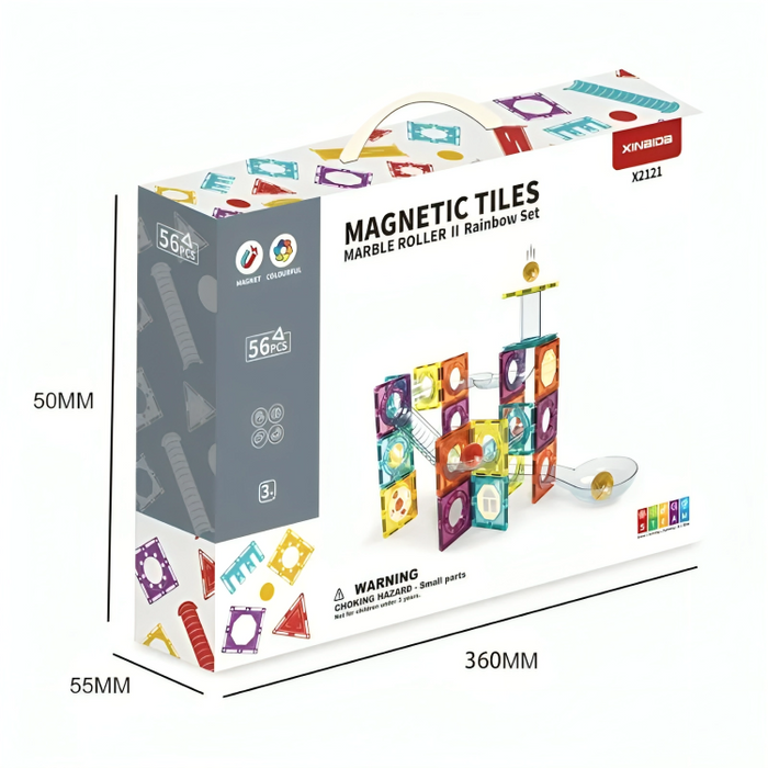Xinbida Magnetic Tiles Marble Roller II Rainbow Set (56 Pcs)